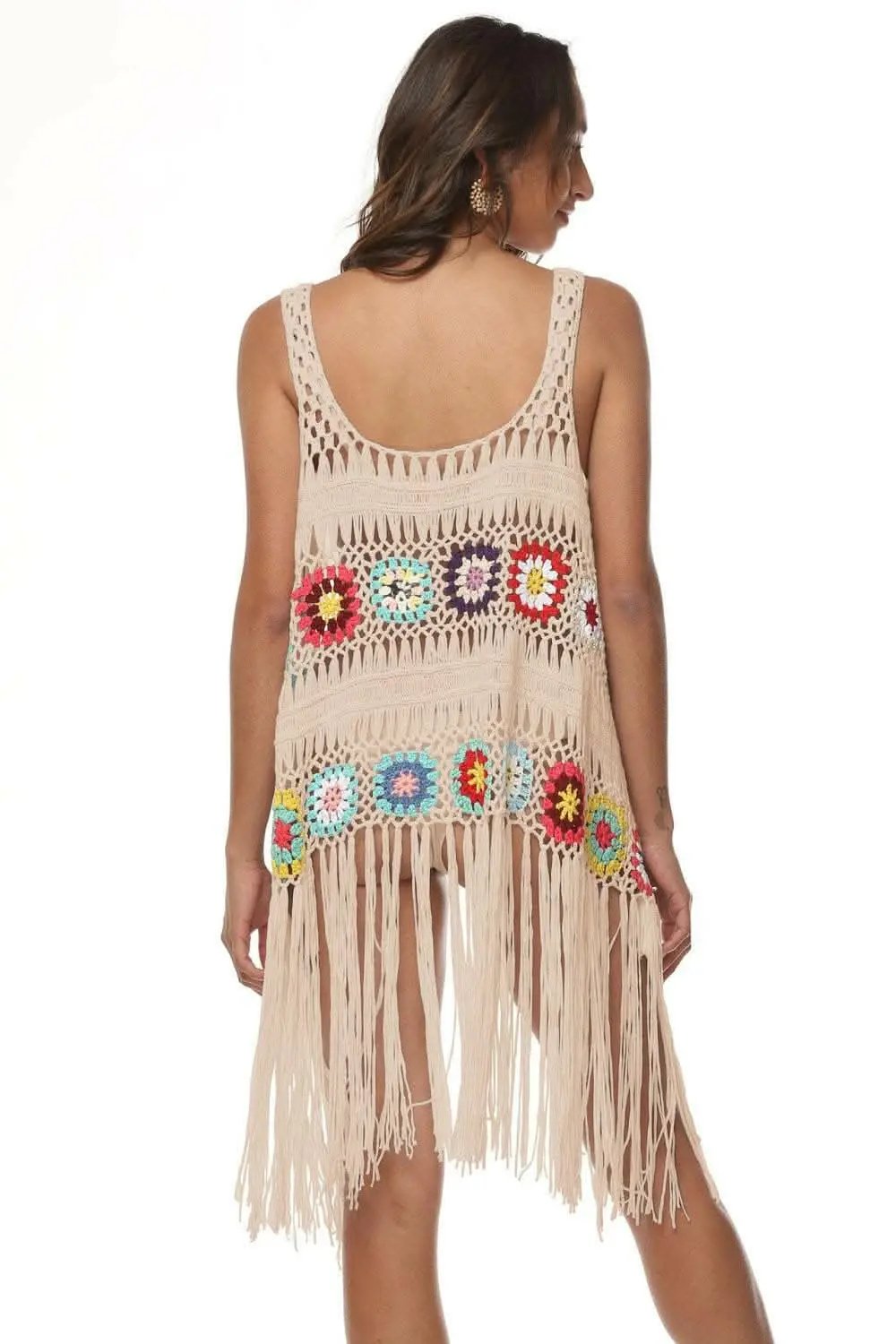 Embroidered beach cover-up with fringe - Love Salve